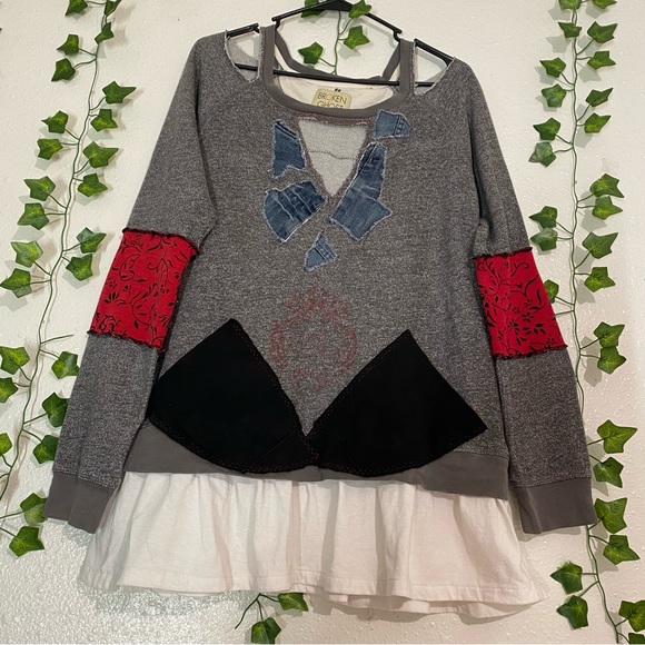 Sweaters - BROKEN GHOST Tops Eco- Upcycled Sweater -- Handmade tunic